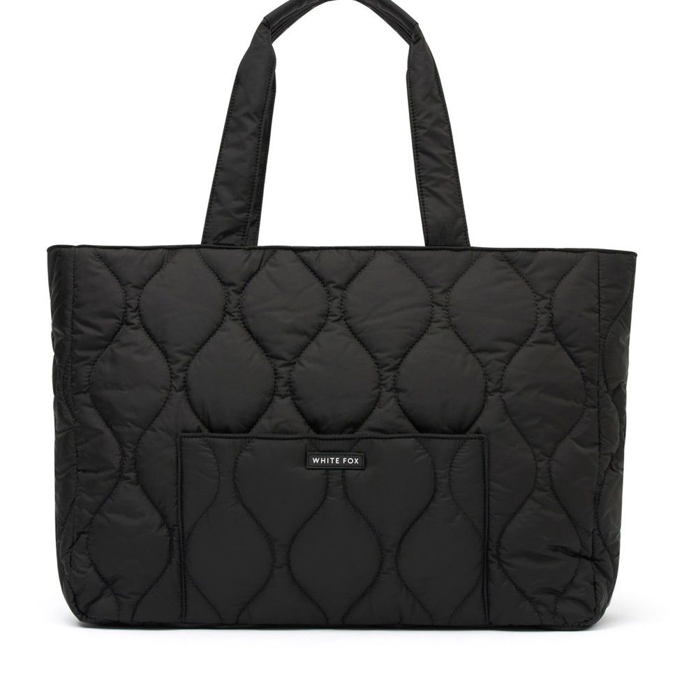 White Fox "Always Moving" Black Quilted Tote Bag